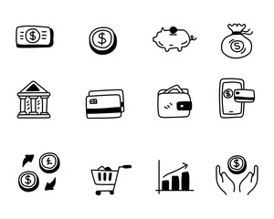Canvas Print - Set of money related icon with cute doodle style isolated on white background