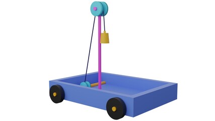 A gravity car in 3D rendering. Engineer a gravity-powered car, then explore the effects of gravitational energy while experimenting with different weights and wheel sizes to get your car moving