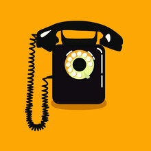 Vector Flat Illustration Of A Vintage Phone On Yellow Background.