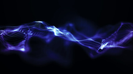 Future technology illustration. Digital dynamic wave. Abstract background with dots moving in space. 3d rendering