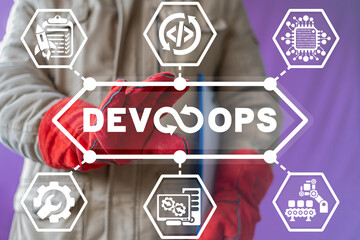 Wall Mural - industry concept of devops. software development and operations management strategy. dev ops agile d