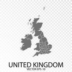 Wall Mural - Transparent - High Detailed Grey Map of United Kingdom. Vector Eps 10.