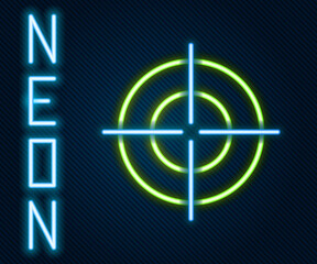 Wall Mural - Glowing neon line Target sport icon isolated on black background. Clean target with numbers for shooting range or shooting. Colorful outline concept. Vector Illustration