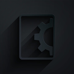 Paper cut Software, web development, programming concept icon isolated on black background. Programming language and program code on screen tablet. Paper art style. Vector