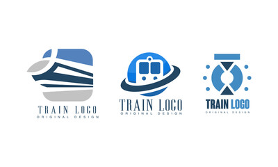 Poster - Train Logo Original Design Set, Railway Transport Retro Badges Vector Illustration