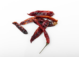 Wall Mural - Dry red chili pepper. Dry red chili pepper  on white background. Long chili pepper