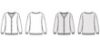 Sweater cardigan technical fashion illustration with V- neck, long sleeves, oversized, fingertip length, knit rib trim. Flat apparel front, back, white grey color style. Women, men unisex CAD mockup