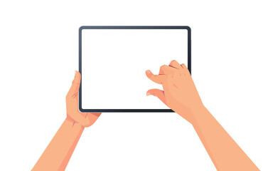 Wall Mural - human hands holding tablet pc with blank touch screen using digital device concept isolated horizontal