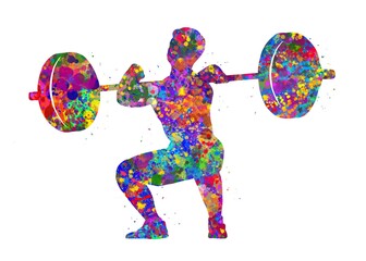 Weightlifter male watercolor art, abstract painting. sport art print, watercolor illustration rainbow, colorful, decoration wall art.