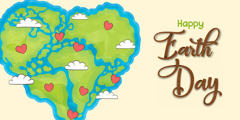 Wall Mural - Happy Earth Day world map heart shape banner