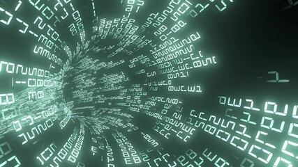 Wall Mural - high-speed traffic in a digital futuristic tunnel through an endlessly looped stream of numbers and 