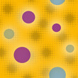 Textura amarilla, con círculos violetas y celestes