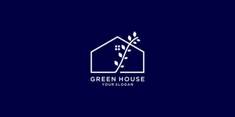 Wall Mural - Minimalist green house logo. Tree home logo icon