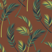 Palm Leaves On A Brown Background. Seamless Pattern