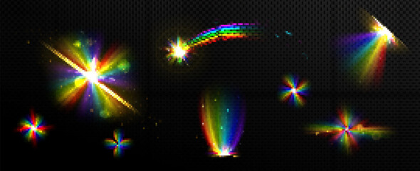 Wall Mural - rainbow crystal light, prism flare reflection, lens refraction, falling star, glass, jewelry or gem 