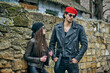 Young stylish couple in leather jackets