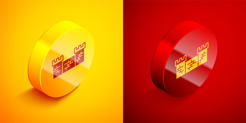 Wall Mural - Isometric Great wall of China icon isolated on orange and red background. Circle button. Vector