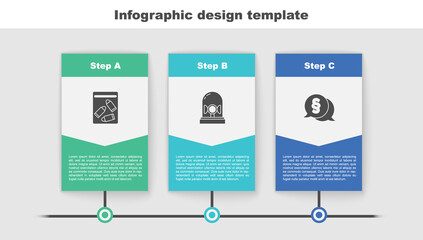 Sticker - Set Evidence bag and bullet, Flasher siren and Law. Business infographic template. Vector