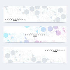 Wall Mural - scientific set of modern vector banners. dna molecule structure with connected lines and dots. scien