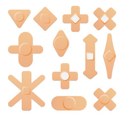 set of medical plasters. adhesive bandages or sticking plasters. medical bands aids protection patch