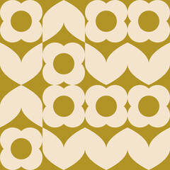 Poster - Modern vector abstract  geometric background with stylized flowers, leaves and stems  in retro scandinavian style. Pastel colored simple shapes graphic seamless pattern.