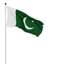 Pakistan Flag Waving Or Flag Of Pakistani On White Background. Realistic Flags Of The World. 3D Rendering