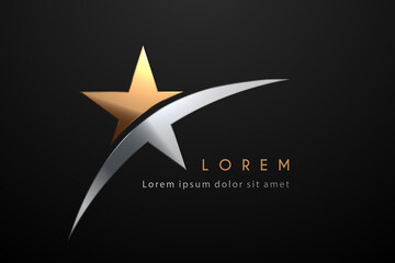 Wall Mural - Gold and silver star shape logo template