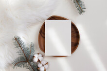 5x7 Christmas Card Mockup On Wooden Plate