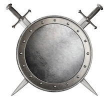Medieval Round Shield And Crossed Swords Isolated 3d Illustration