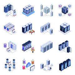 Poster - 
Isometric Icons of Data Servers in Modern Style Designs

