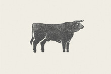 Large Bull Silhouette For Domestic Farm Industry Hand Drawn Stamp Effect Vector Illustration.