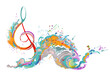 © Anna Laifalight - Abstract musical design with a treble clef and colorful splashes, notes and waves. Colorful treble clef. Hand drawn vector illustration.
