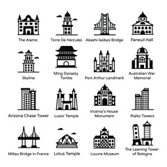 Canvas Print - solid icons of world monuments pack