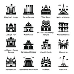 Sticker - 
Solid Icons of Famous Landmarks and Monuments Pack

