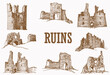 Graphical  vintage set of ruins , vector architecture