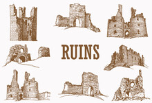 Graphical  Vintage Set Of Ruins , Vector Architecture