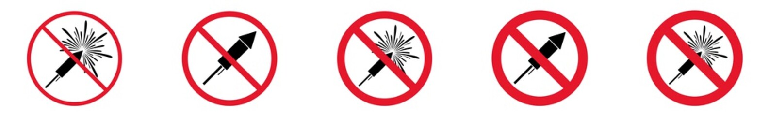 Wall Mural - prohibition sign fireworks forbidden icon set | firecracker prohibition signs prohibited vector illu