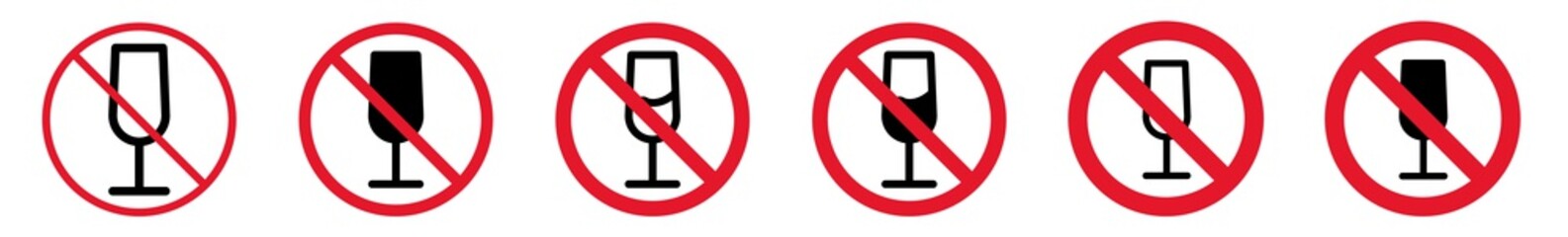 Wall Mural - Prohibition Sign Glass Forbidden Party Icon Set | Glasses Prohibition Signs Festival Prohibited Vector Illustration Logo | Glass Prohibition Sign Event Isolated Collection