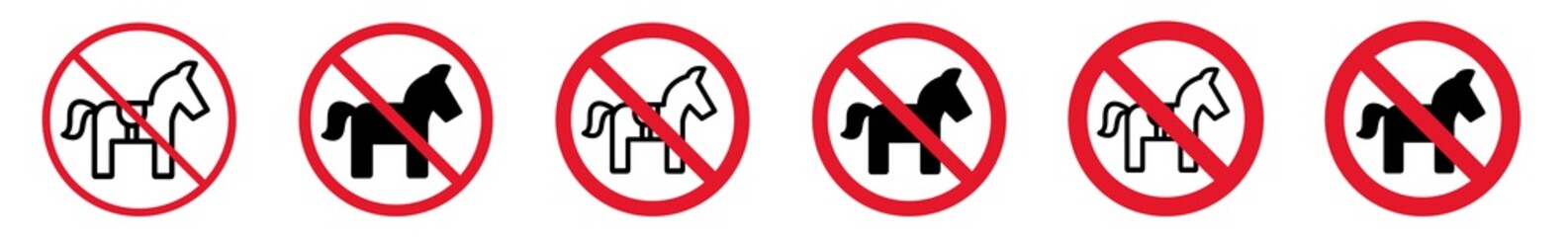 Wall Mural - Prohibition Sign Horse Forbidden Icon Set | Horses Prohibition Signs Prohibited Vector Illustration Logo | Pony Prohibition Sign Isolated Collection