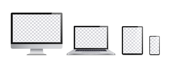 Wall Mural - realistic set of monitor, laptop, tablet, smartphone. isolated with transparent screen. vector.