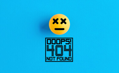 Wall Mural - dead face emoticon or icon on a ball with the error message 404 not found.