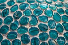 Background, Texture, Blue Glass Pebbles In Concrete, A Fragment Of A Wall, Beautiful Glass, Blue Pebbles