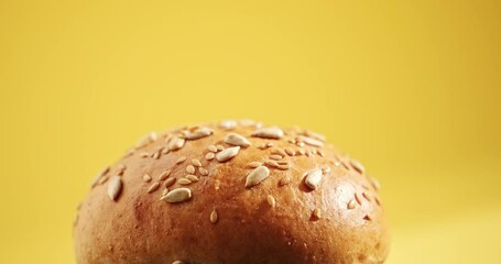 Poster - homemade burger buns only from the oven with cereals, gluten-free from whole wheat flour, with flax and sesame seeds