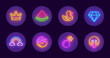 © Vladyslav - Highlights covers neon. Set of round icons for social media. Set neon icons, emblem. Vector illustration