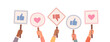 © Vladyslav - Hands holding signs with likes and dislikes. Votes of judges. Feedback. Hands holding likes and dislikes signs. Vector illustration