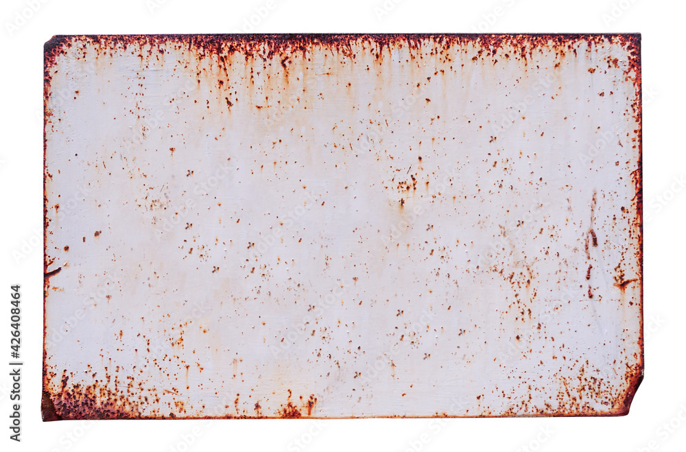 Rust corrosion white iron sign,Rust of metals.Corrosive Rust on old iron white.Use as illustration for presentation.                                - obrazy, fototapety, plakaty 
