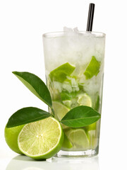 Wall Mural - Large Caipirinha Cocktail on white Background - Isolated