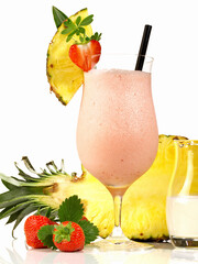 Wall Mural - Strawberry Colada Cocktail on white Background - Isolated