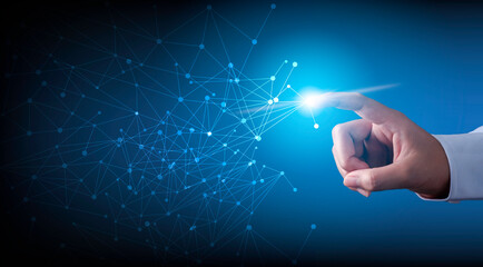Wall Mural - hand touching modern interface digital transformation concept. connection next generation technology