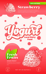 Wall Mural - fruits and berries yogurt label template. abstract vector dairy packaging design layout. modern typo